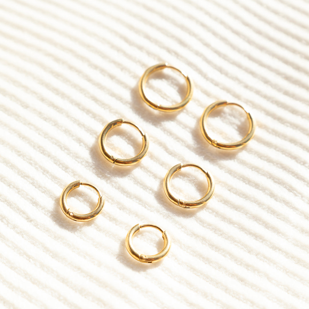 18k vergoldete Creolen – Ohrringe 3er Set für Damen | Wild Tides