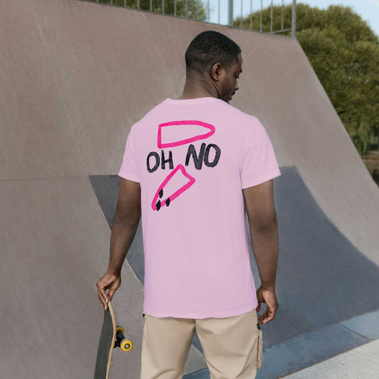 "OH NO" Oversized Surf Shirt Herren Rückenansicht mit gebrochenem Surfbrett-Print