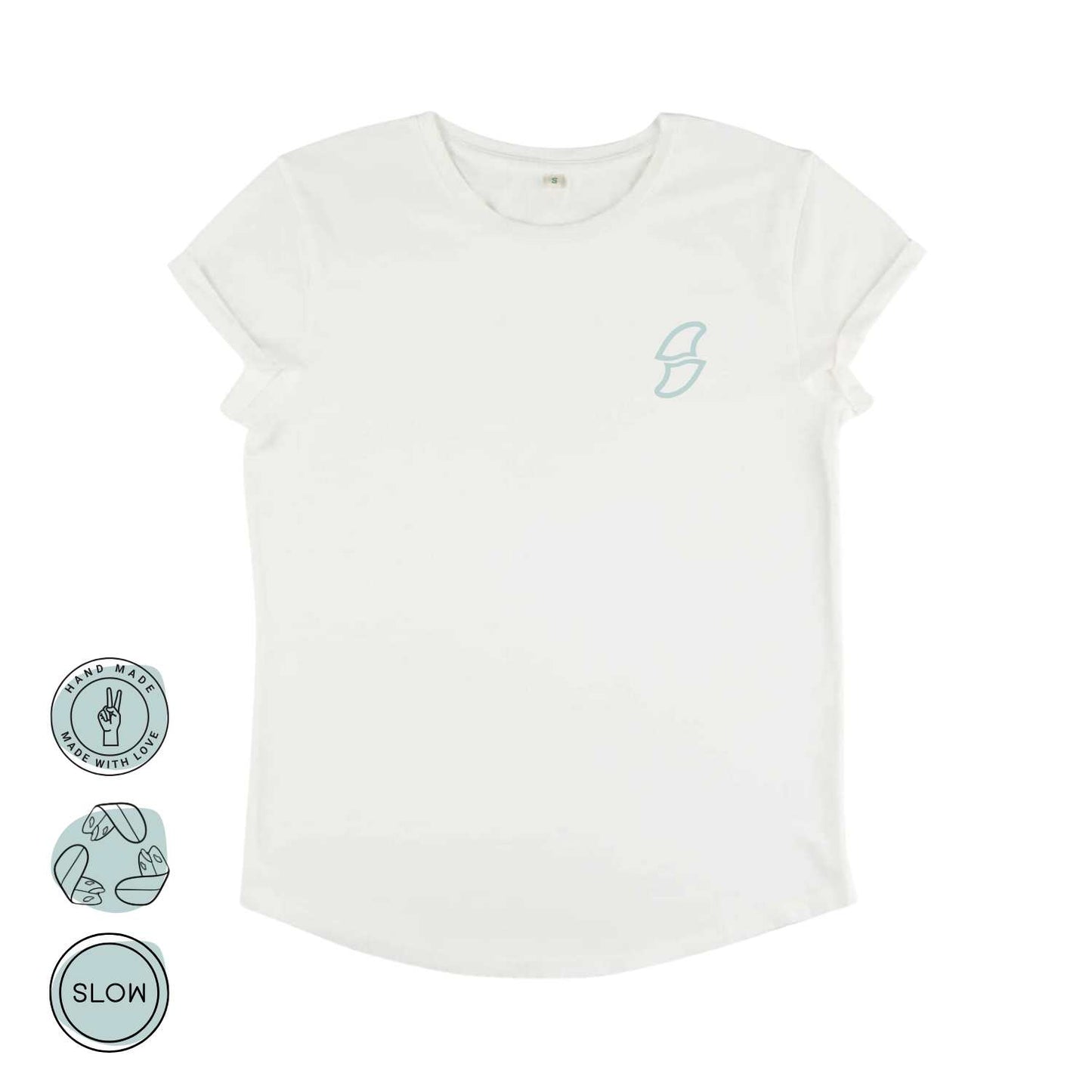 weiß damen T-Shirt mit wildtides finnen Logo auf der Brust