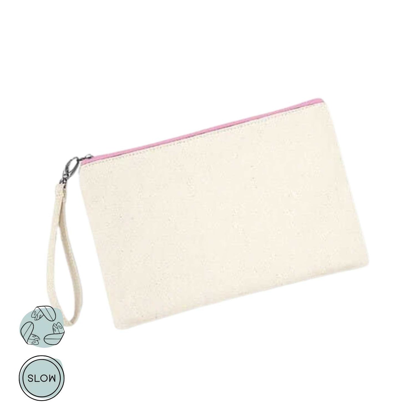 DIY Canvas Pouch Rohling aus Baumwolle in Natur mit rosa Reißverschluss und Armbandriemen von wildtides