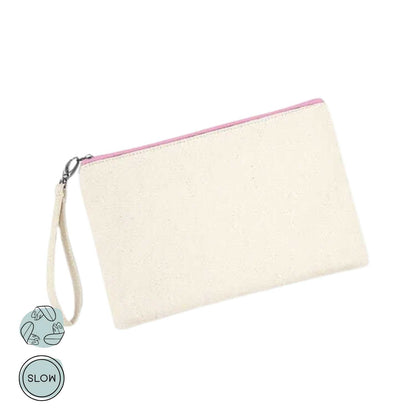 DIY Canvas Pouch Rohling aus Baumwolle in Natur mit rosa Reißverschluss und Armbandriemen von wildtides
