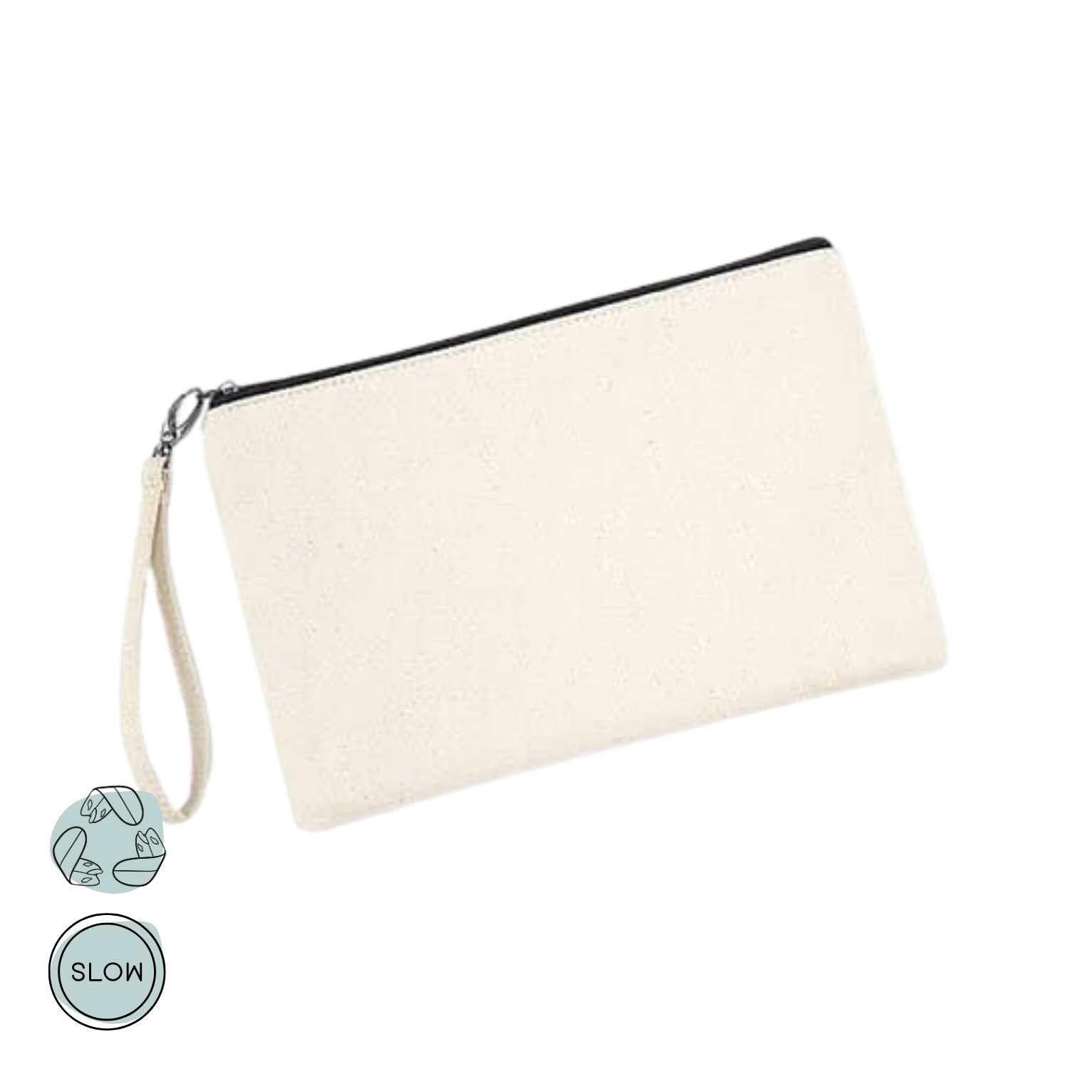 DIY Canvas Pouch Rohling aus Baumwolle in Natur mit schwarzem Reißverschluss und Armbandriemen von wildtides