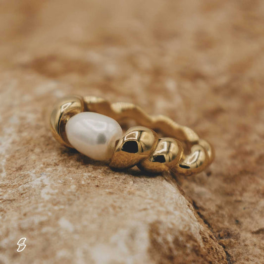 Ring | Freshwater Pearl Titanium Steel 14K Gold Plated