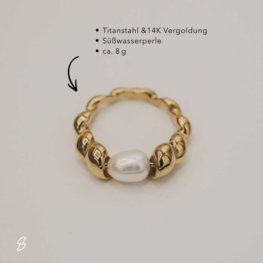 Ring | Freshwater Pearl Titanium Steel 14K Gold Plated