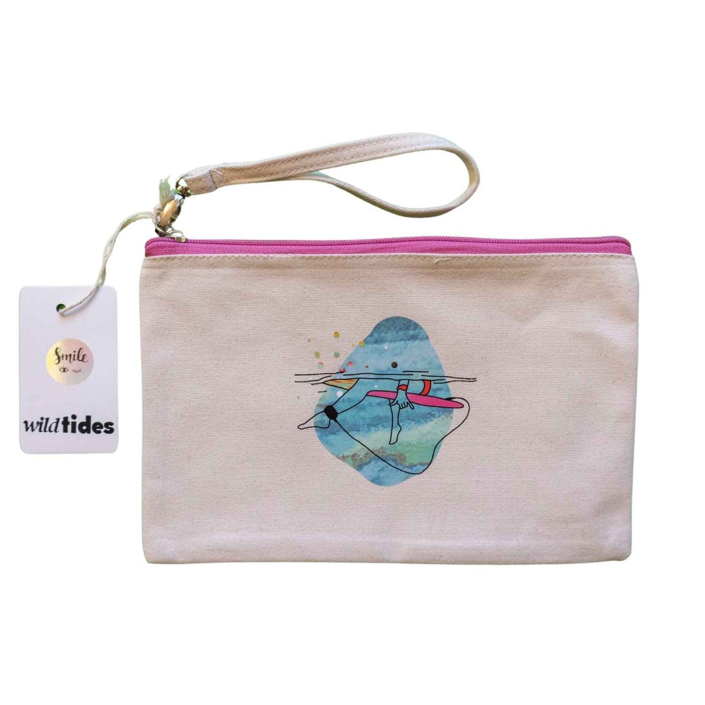 Line Up Beauty Tasche – Nachhaltige Canvas Pouch mit Surf-Motiv