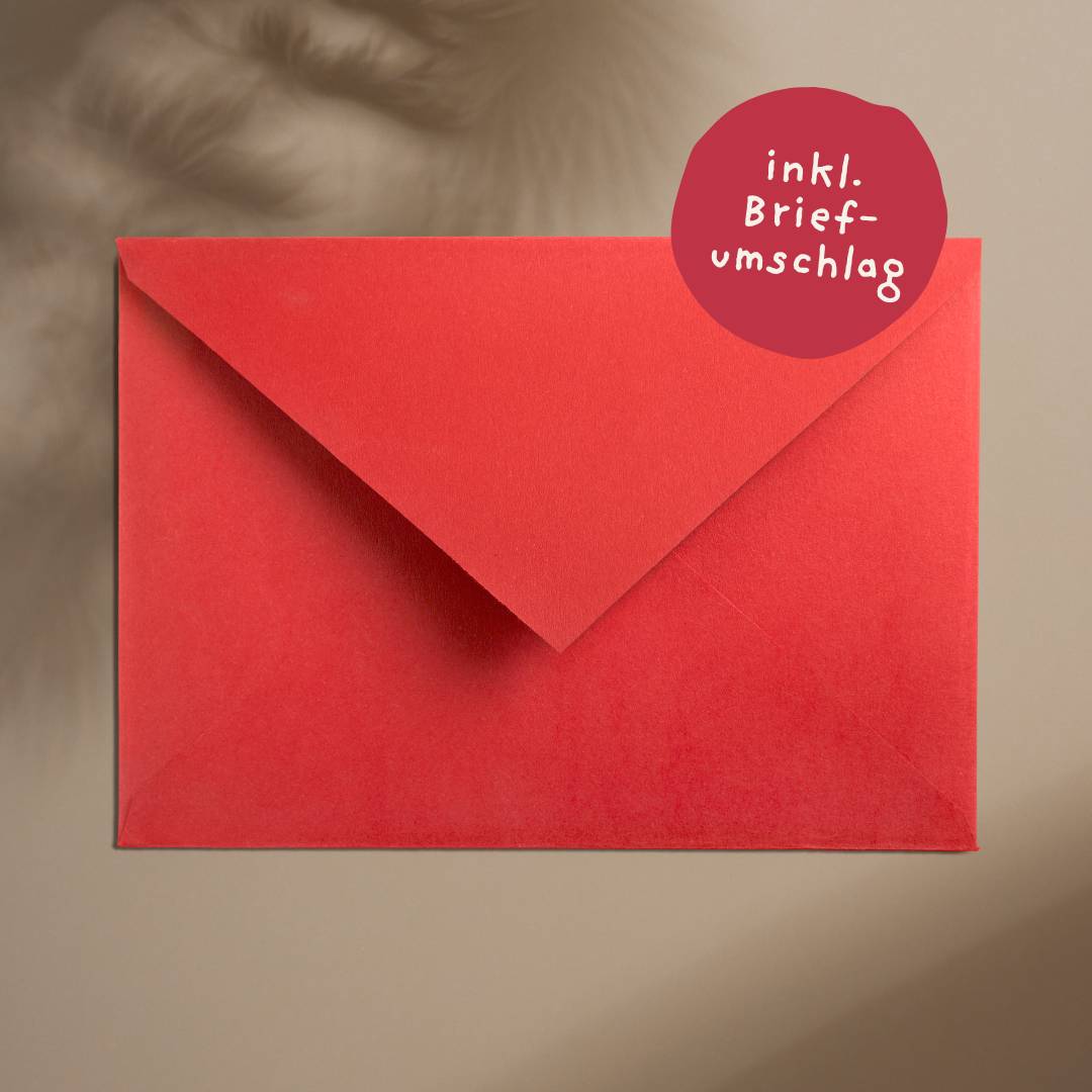 Roter C6-Briefumschlag passend zur handgezeichneten Weihnachtskarte