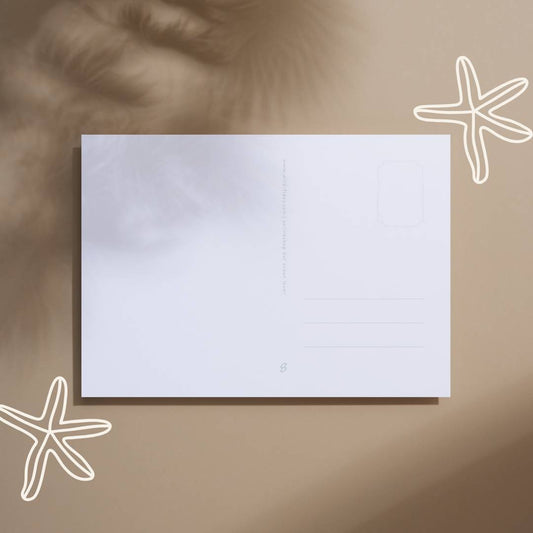 Rückseite: Rückseite der Wild Tides Weihnachtskarte mit Postkartenlayout